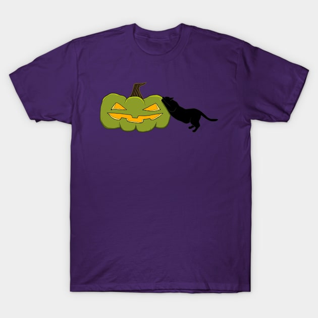 Green Scratch-O-Lantern (Black Cat) T-Shirt by braincase